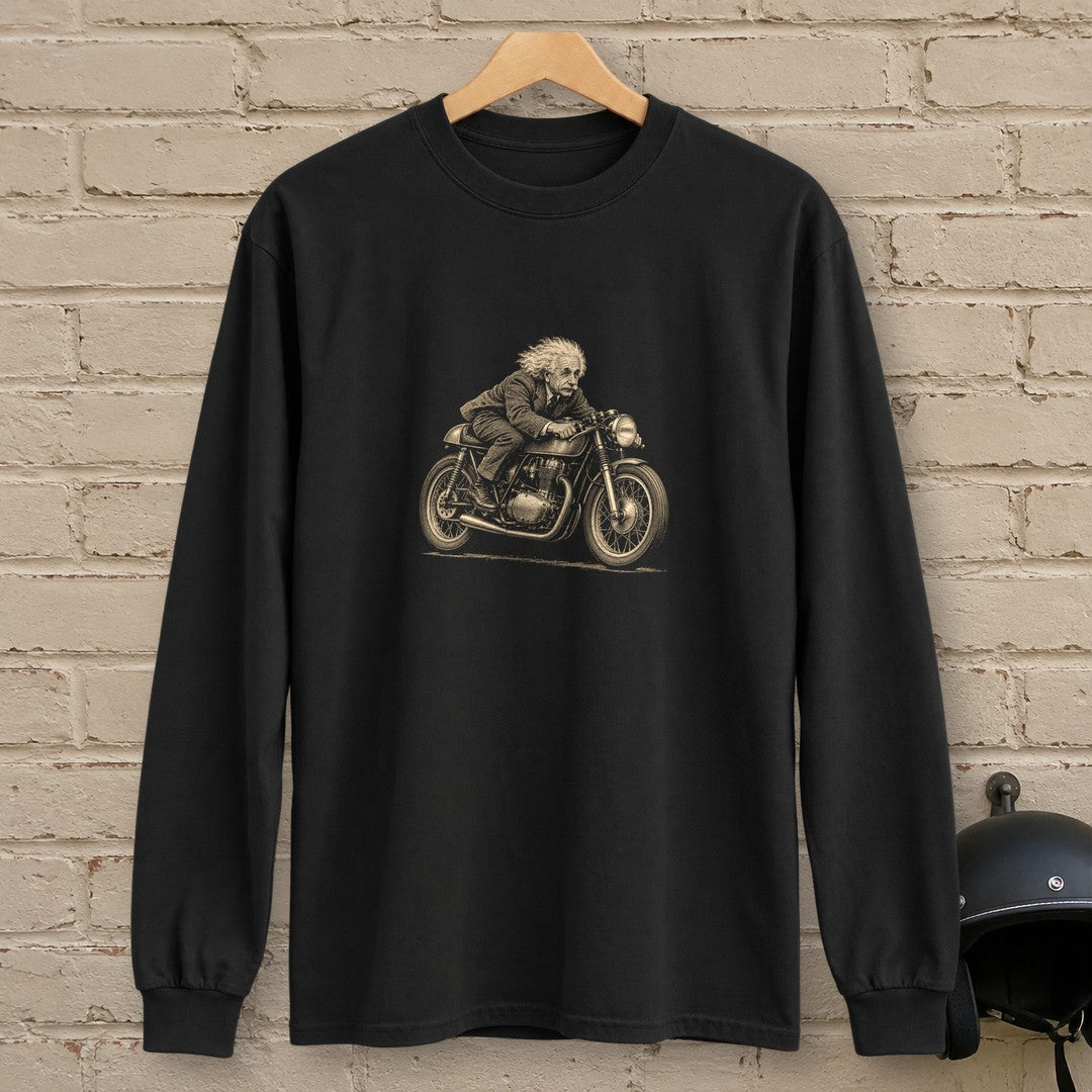 Albert Einstein Cafe Racer Long Sleeve T-Shirt - Black - brick