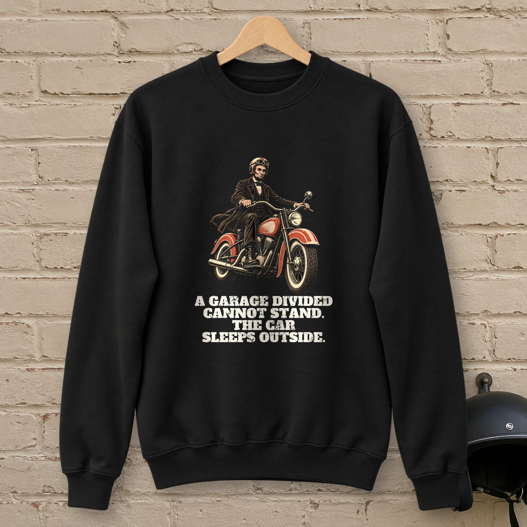 Abraham Lincoln A Garage Divided Crewneck Sweatshirt - Black - brick