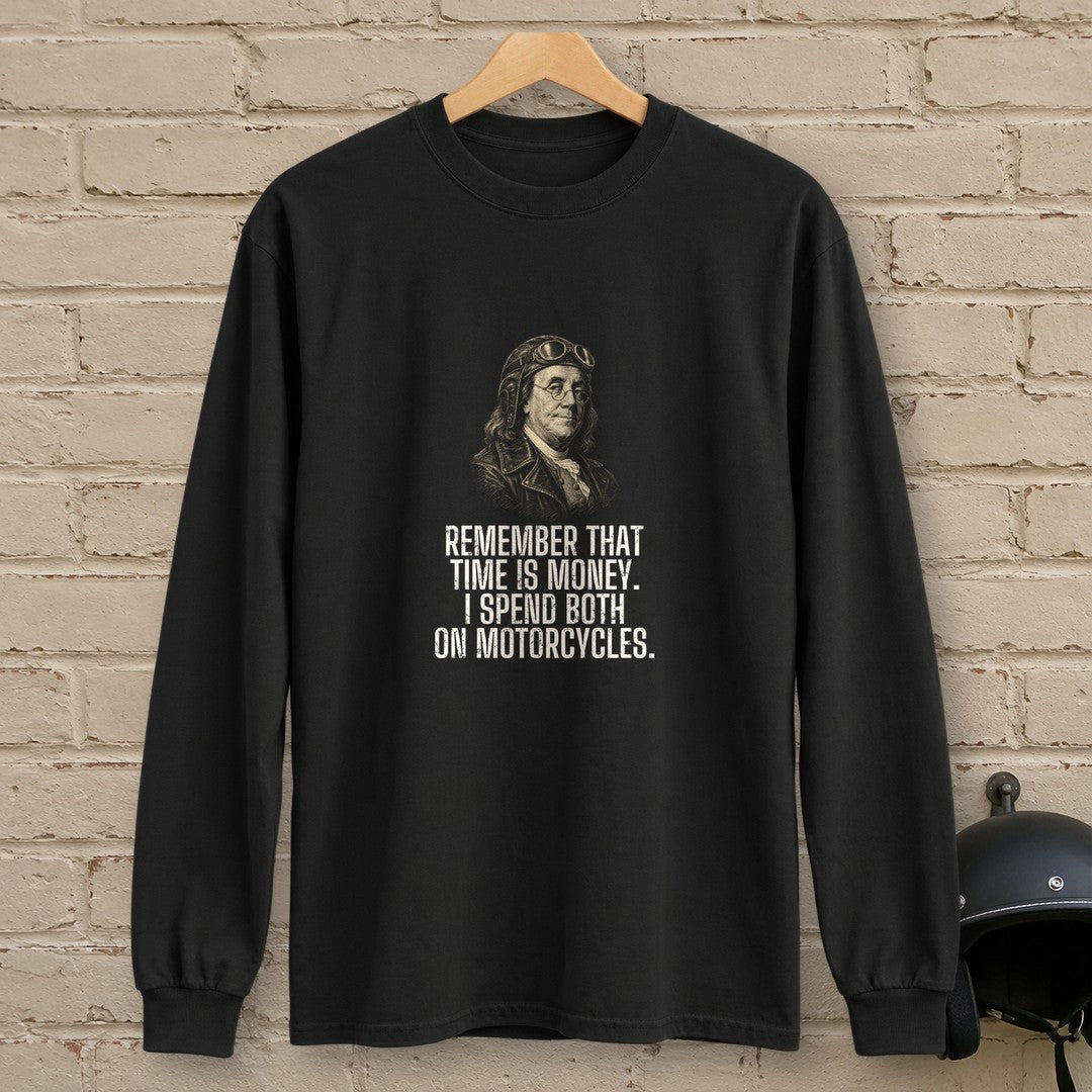 Benjamin Franklin Time Is Money Long Sleeve T-Shirt - Black - brick