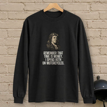 Benjamin Franklin Time Is Money Long Sleeve T-Shirt - Black - brick