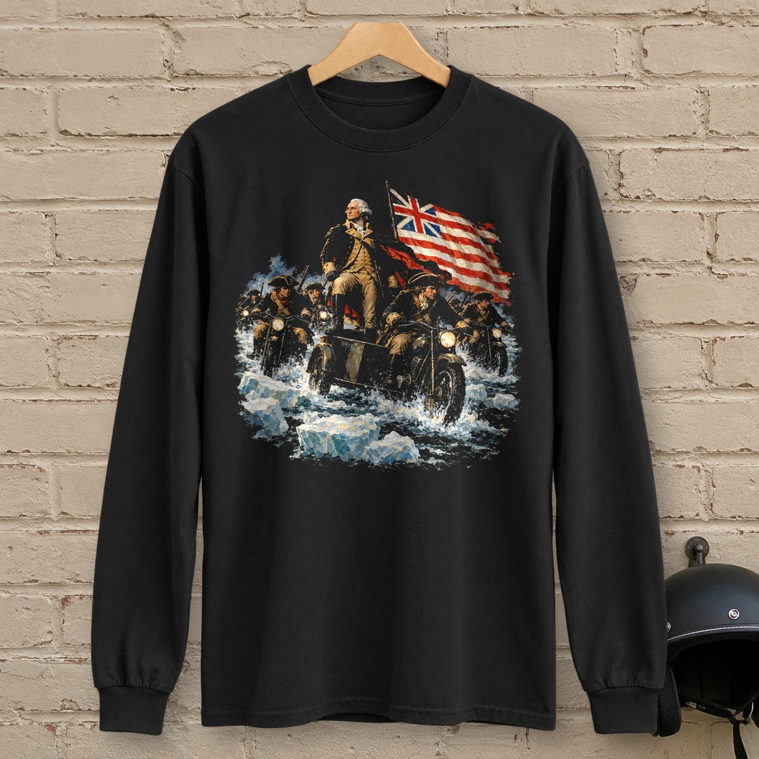 George Washington Crosses Ice Long Sleeve T-Shirt - Black - brick