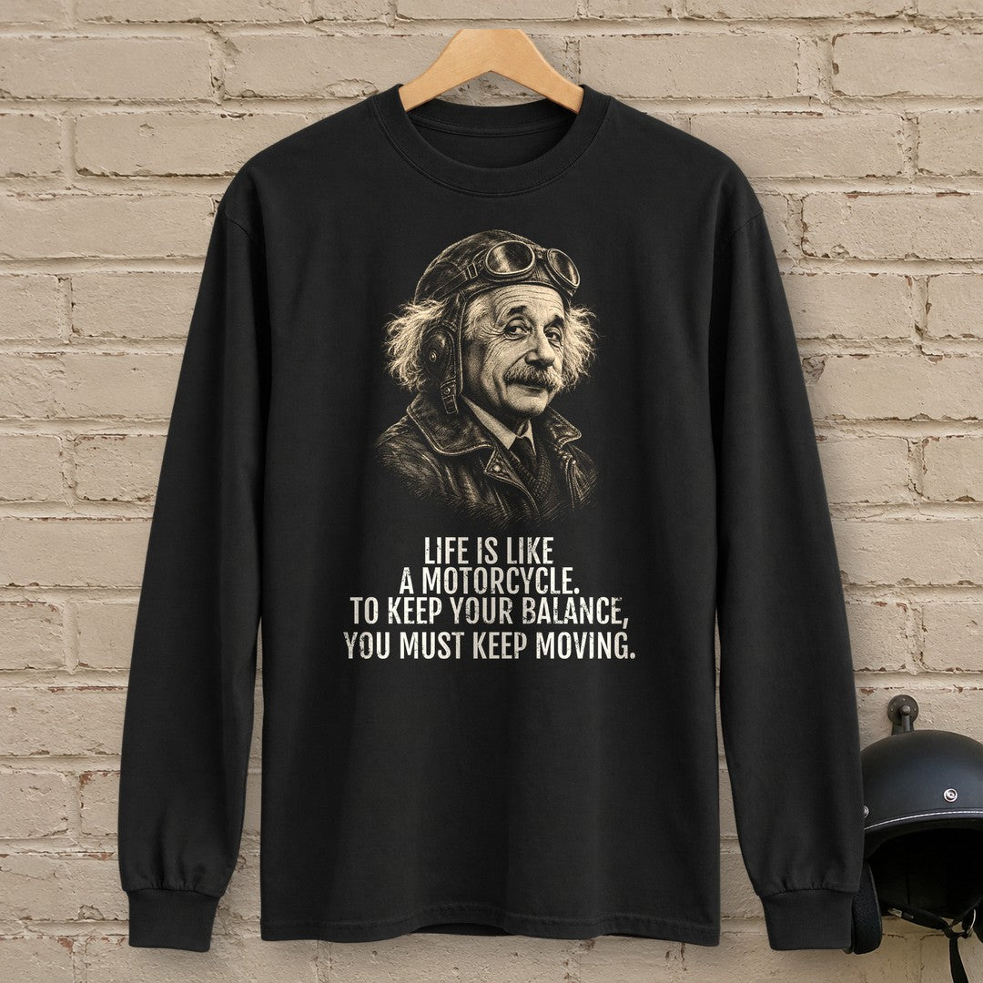 Albert Einstein Keep Moving Long Sleeve T-Shirt - Black - brick