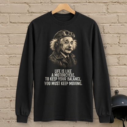 Albert Einstein Keep Moving Long Sleeve T-Shirt - Black - brick