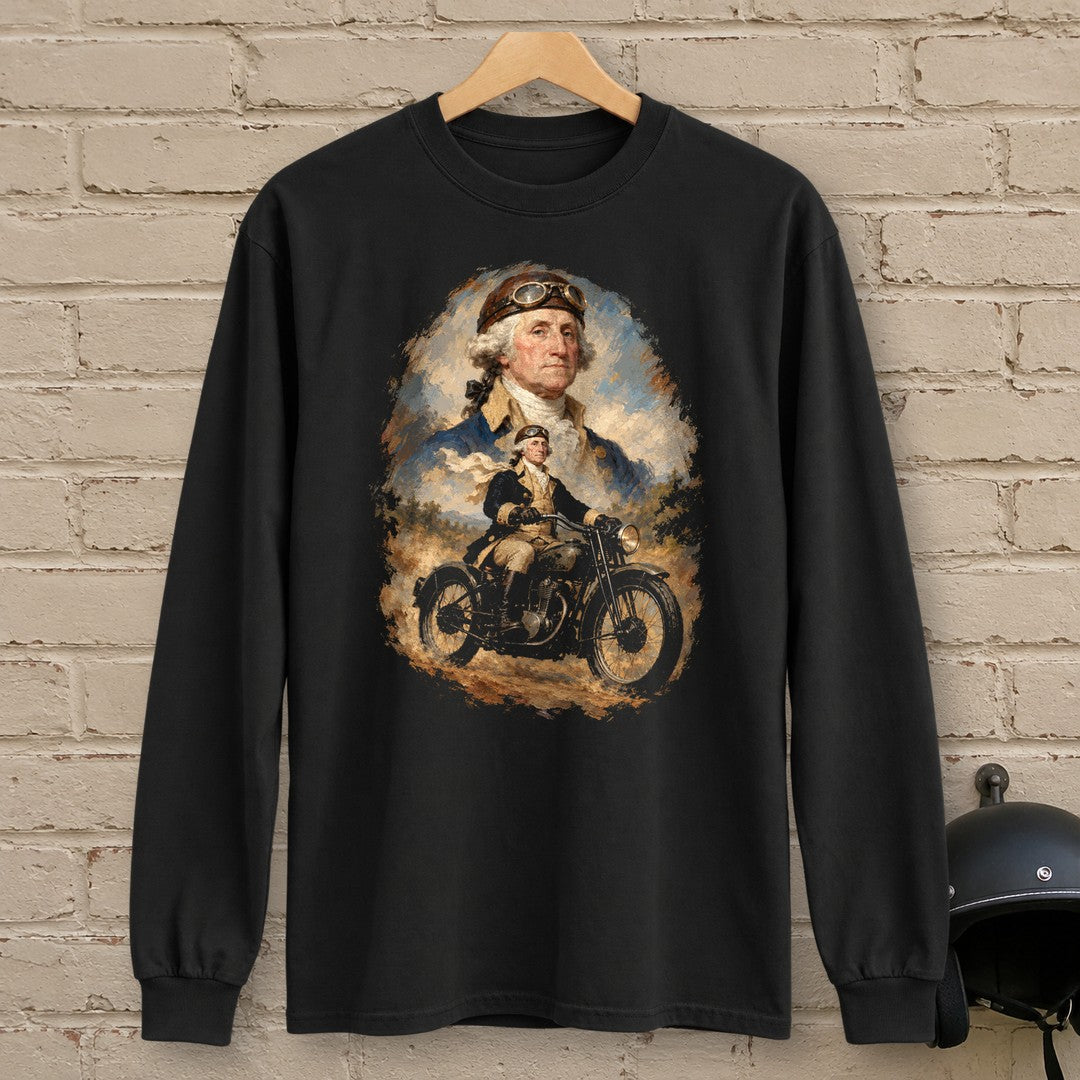 George Washington Goggles Portrait Long Sleeve T-Shirt - Black - brick