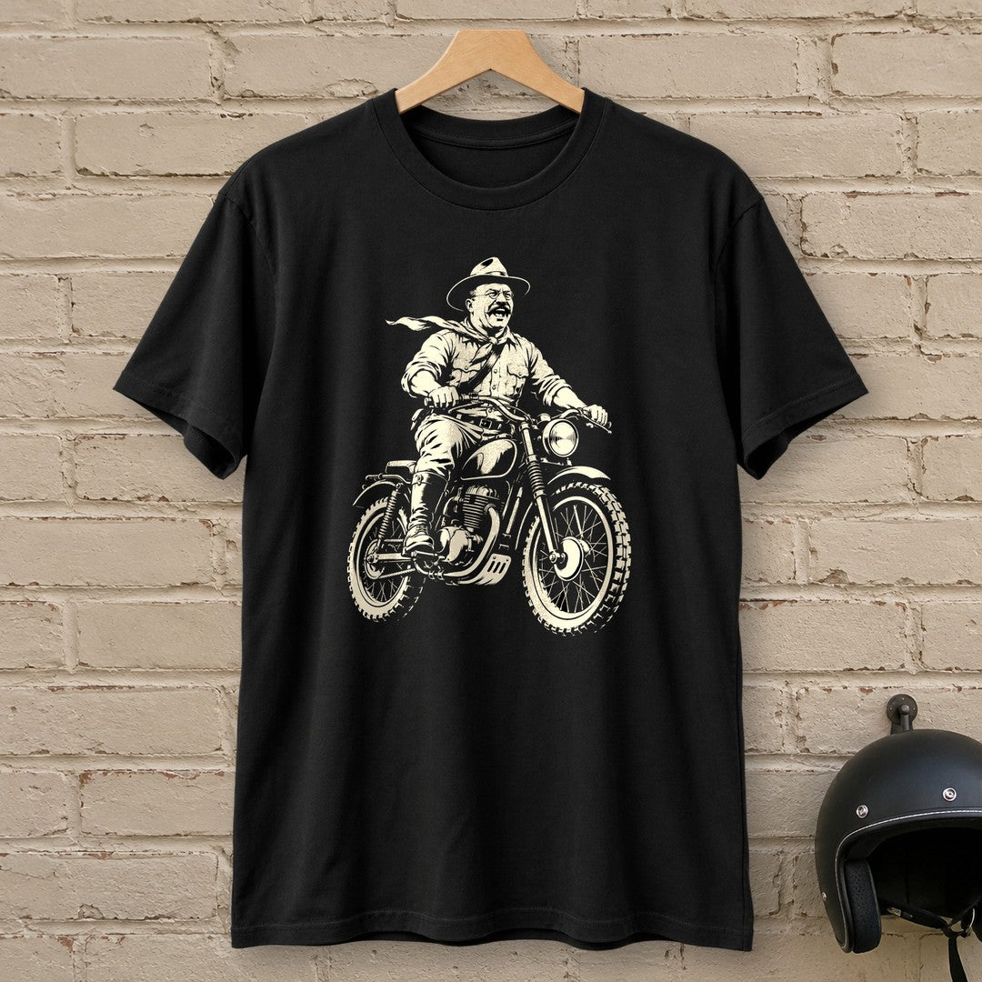 Theodore Roosevelt Laughing Scrambler T-Shirt - Black - brick