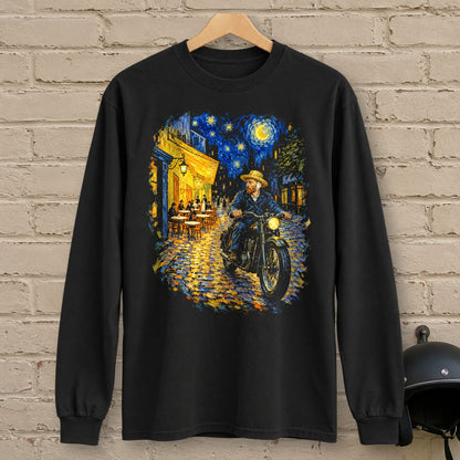 Vincent van Gogh Night Cafe Long Sleeve T-Shirt - Black - brick