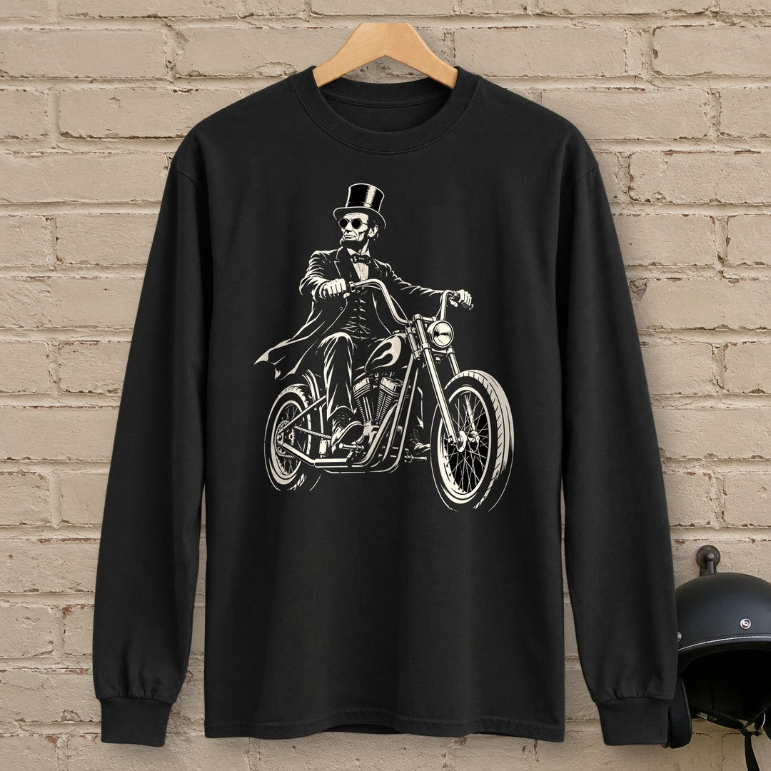 Abraham Lincoln Chopper Shades Long Sleeve T-Shirt - Black - brick