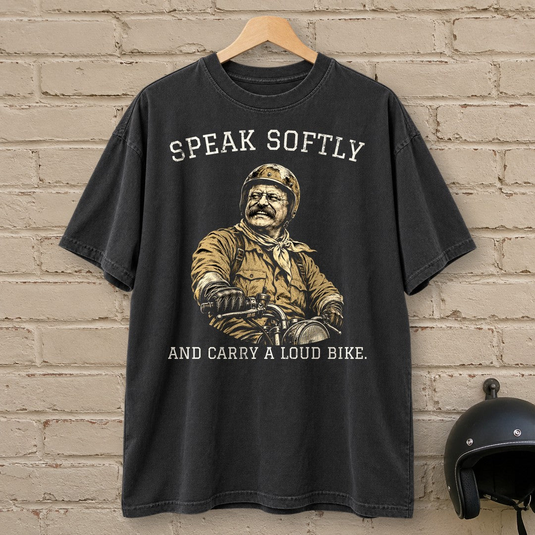 Theodore Roosevelt Speak Softly Loud Bike Premium T-Shirt - Black - brick