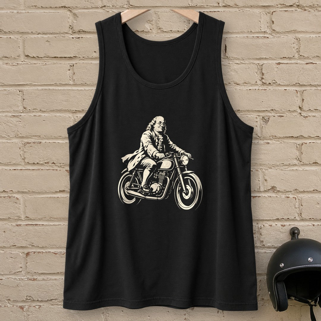 Benjamin Franklin Cafe Racer Tank Top - Black - brick