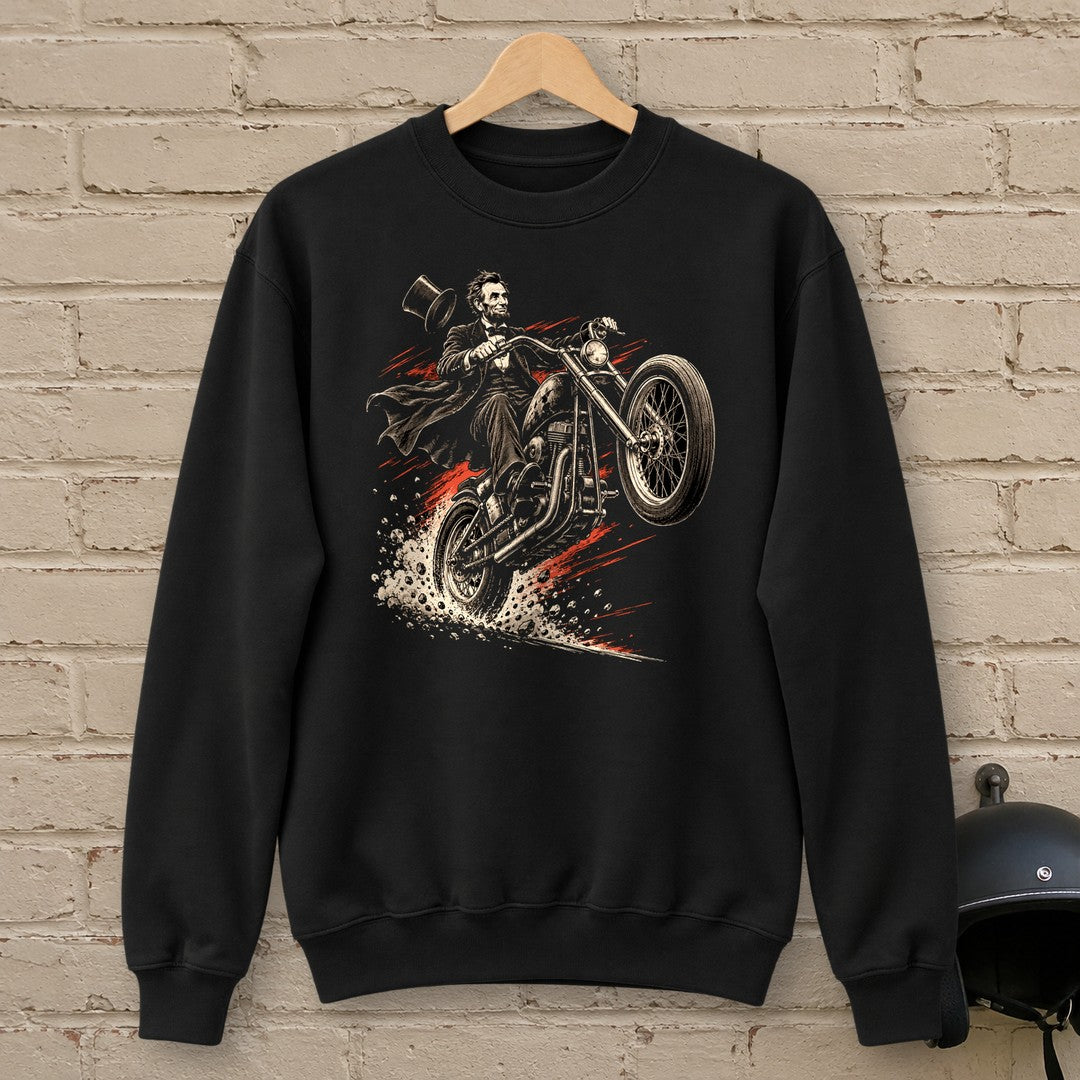 Abraham Lincoln Top Hat Wheelie Crewneck Sweatshirt - Black - brick