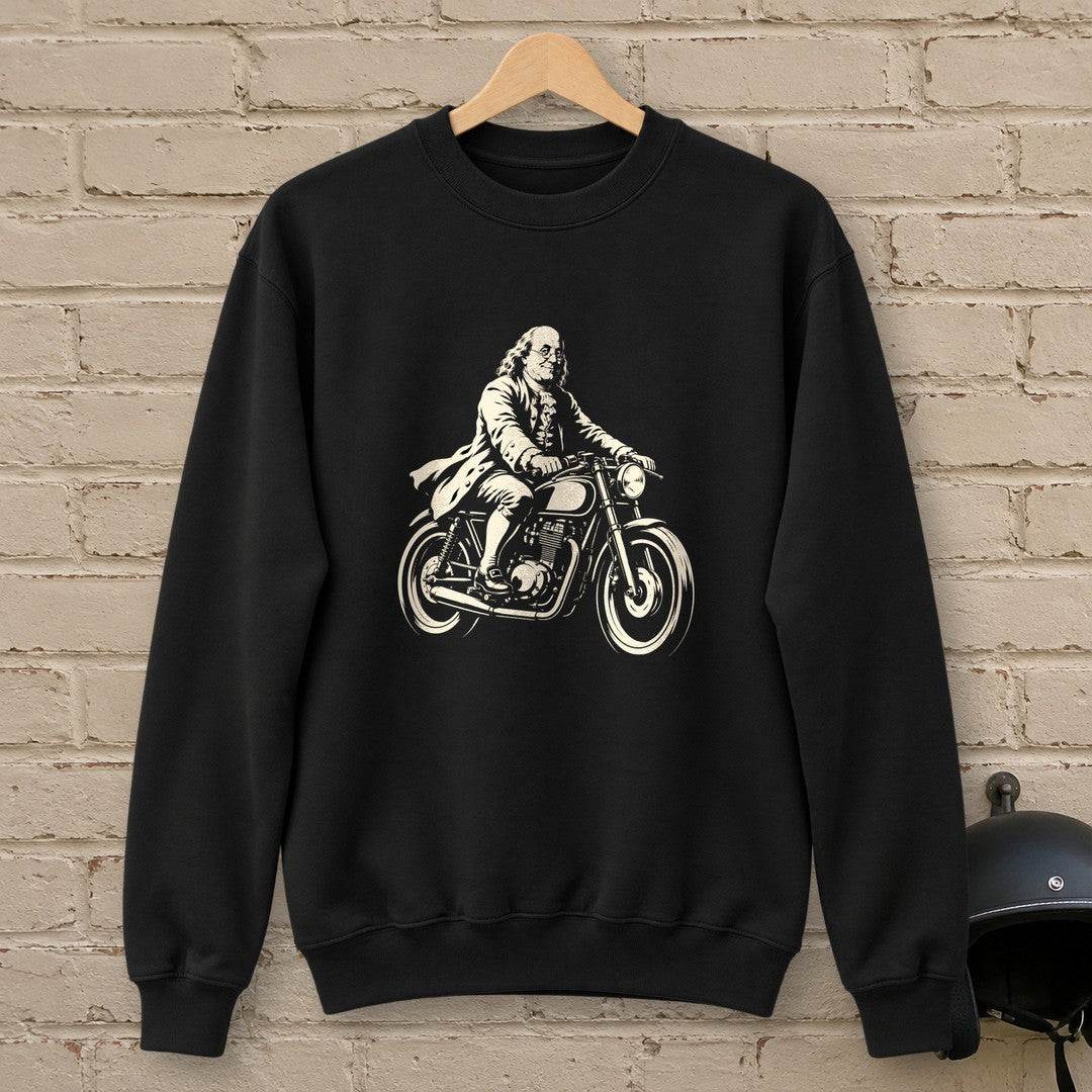 Benjamin Franklin Cafe Racer Crewneck Sweatshirt - Black - brick