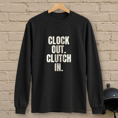 Clock Out Clutch In Long Sleeve T-Shirt - Black - brick