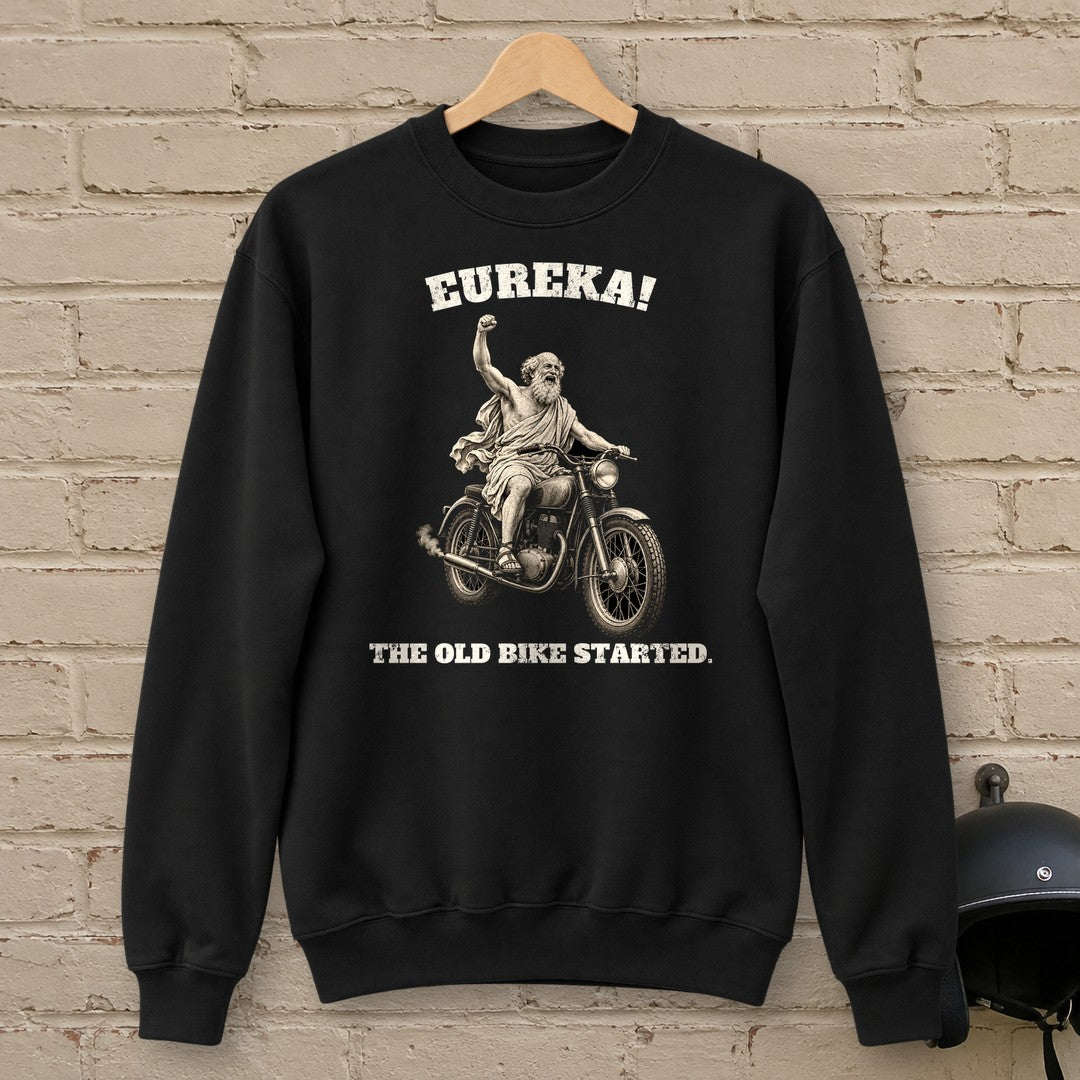 Archimedes Old Bike Started Crewneck Sweatshirt - Black - brick
