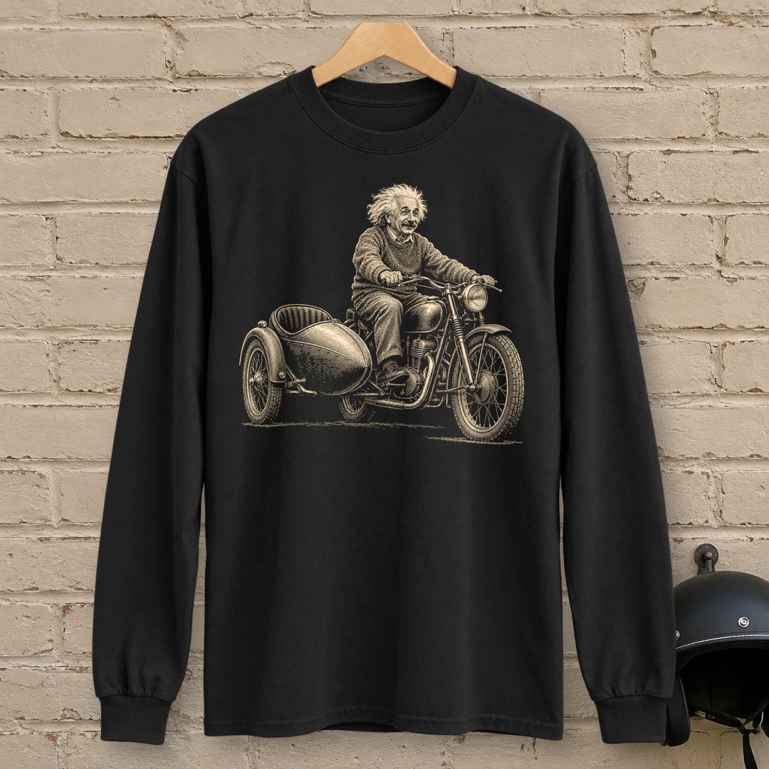 Albert Einstein Relatively Fast Sidecar Long Sleeve T-Shirt - Black - brick