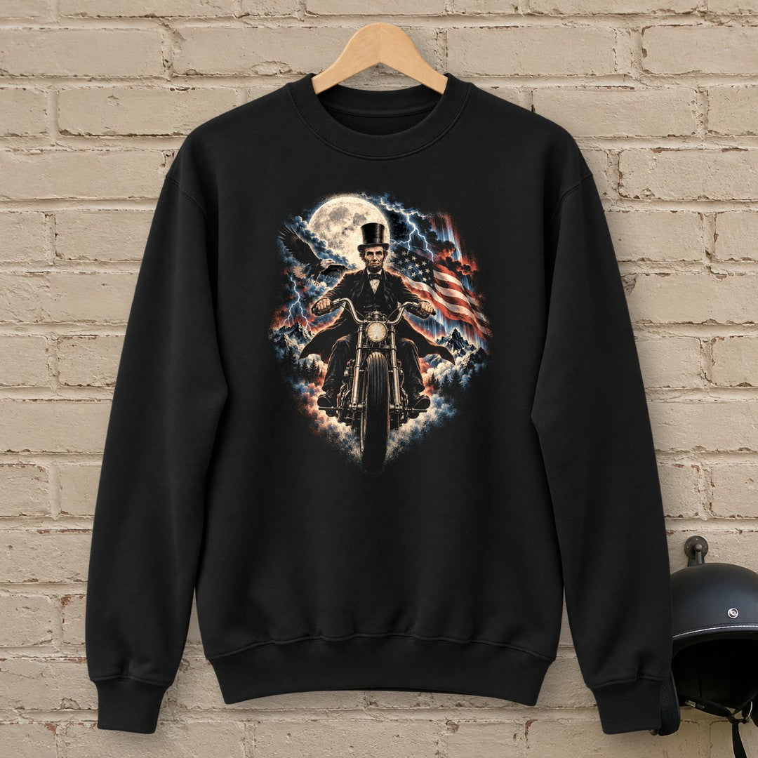 Abraham Lincoln Moonlight Ride Crewneck Sweatshirt - Black - brick