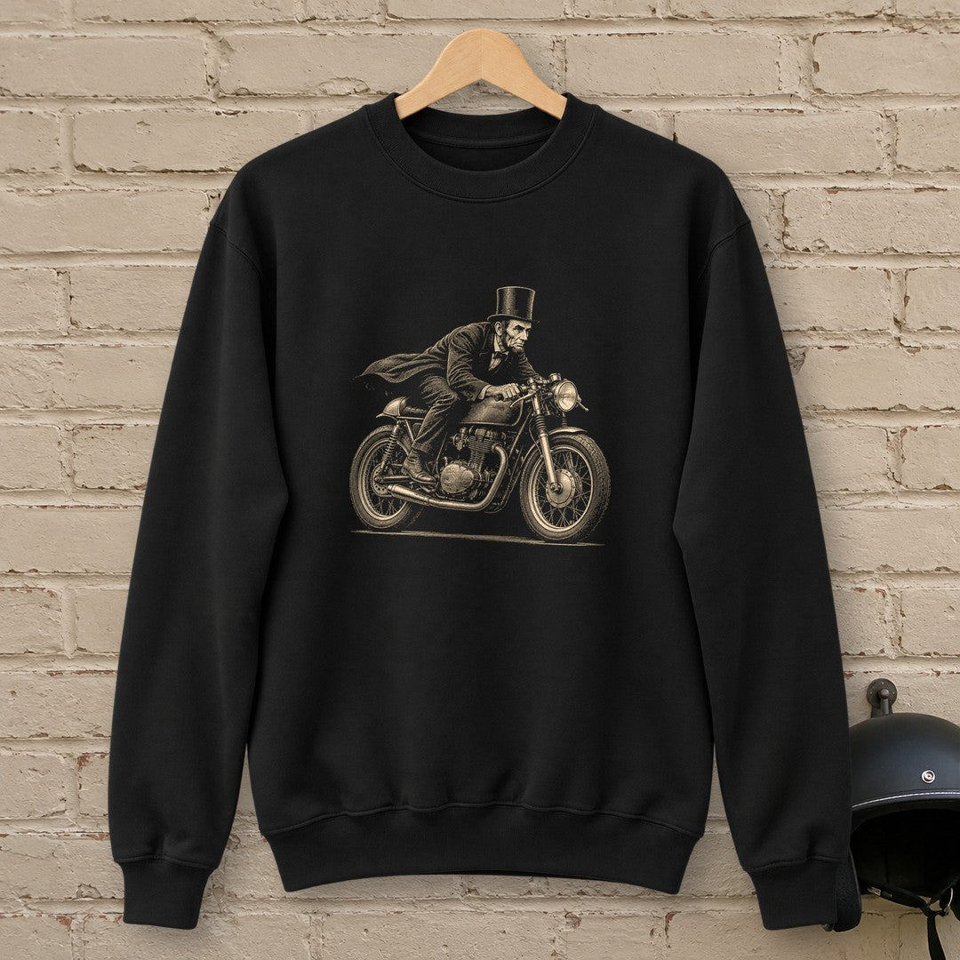 Abraham Lincoln Cafe Racer Crewneck Sweatshirt - Black - brick