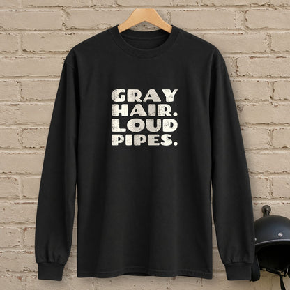 Gray Hair Loud Pipes Long Sleeve T-Shirt - Black - brick