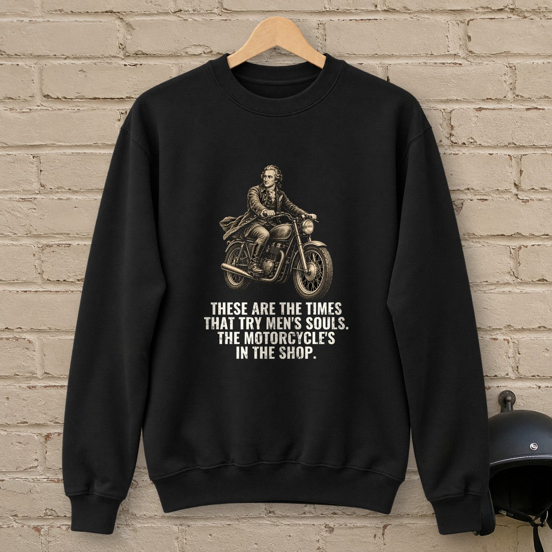 Thomas Paine Bike in the Shop Crewneck Sweatshirt - Black - brick