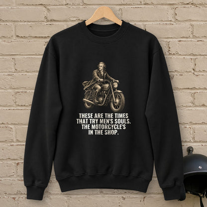 Thomas Paine Bike in the Shop Crewneck Sweatshirt - Black - brick