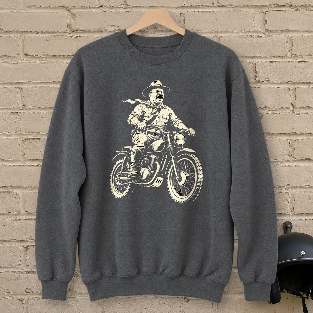 Theodore Roosevelt Laughing Scrambler Crewneck Sweatshirt - Charcoal - brick