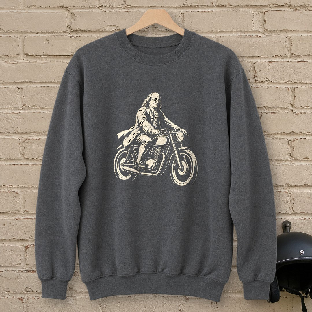 Benjamin Franklin Cafe Racer Crewneck Sweatshirt - Charcoal - brick