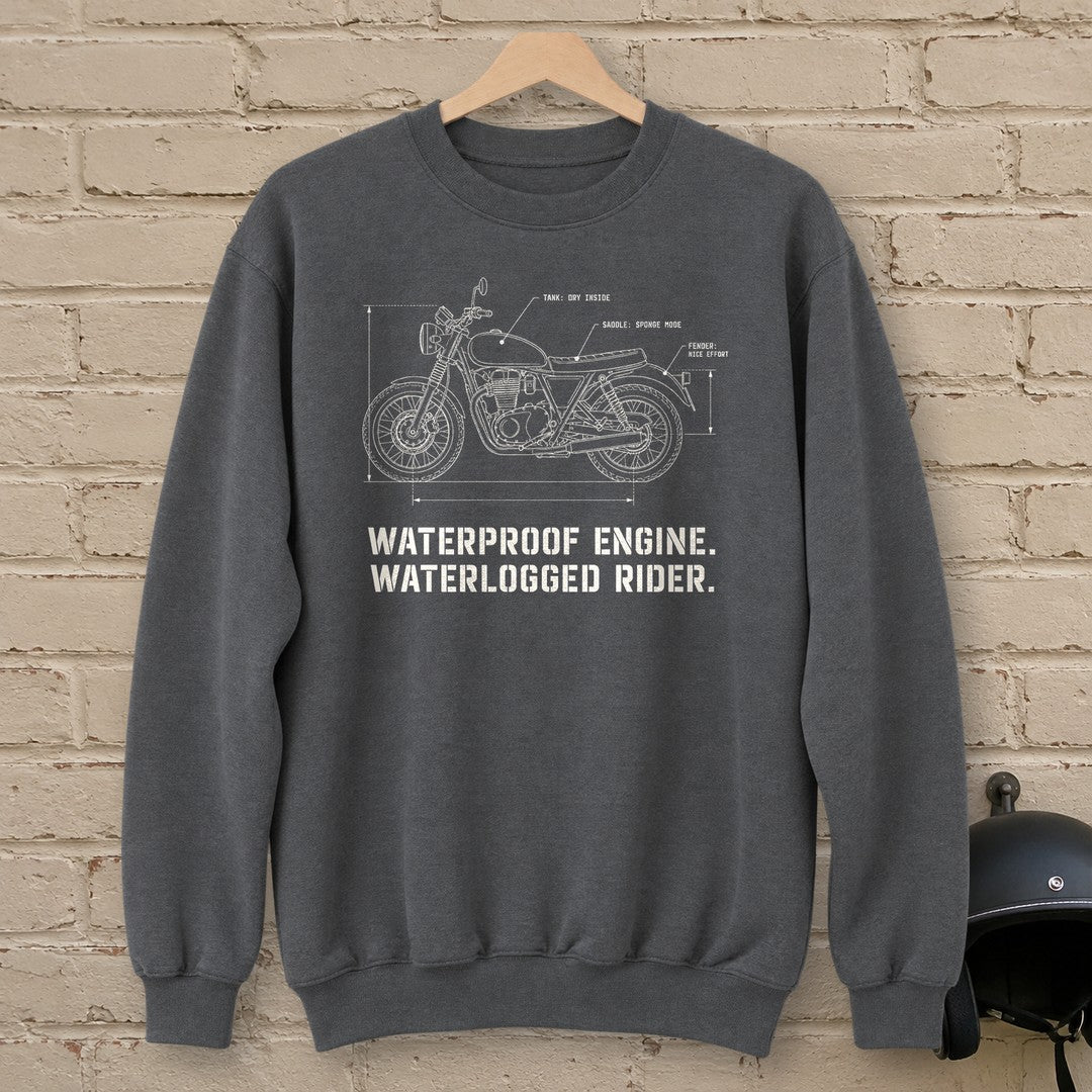Waterproof Engine Blueprint Crewneck Sweatshirt - Charcoal - brick