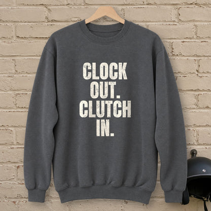 Clock Out Clutch In Crewneck Sweatshirt - Charcoal - brick