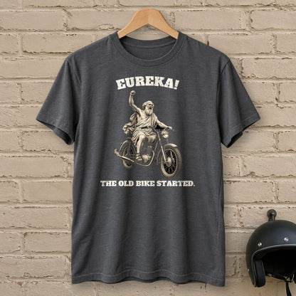 Archimedes Old Bike Started T-Shirt - Charcoal - brick