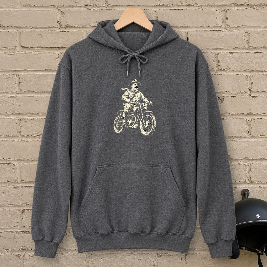 Theodore Roosevelt Laughing Scrambler Hoodie - Dark Heather - brick