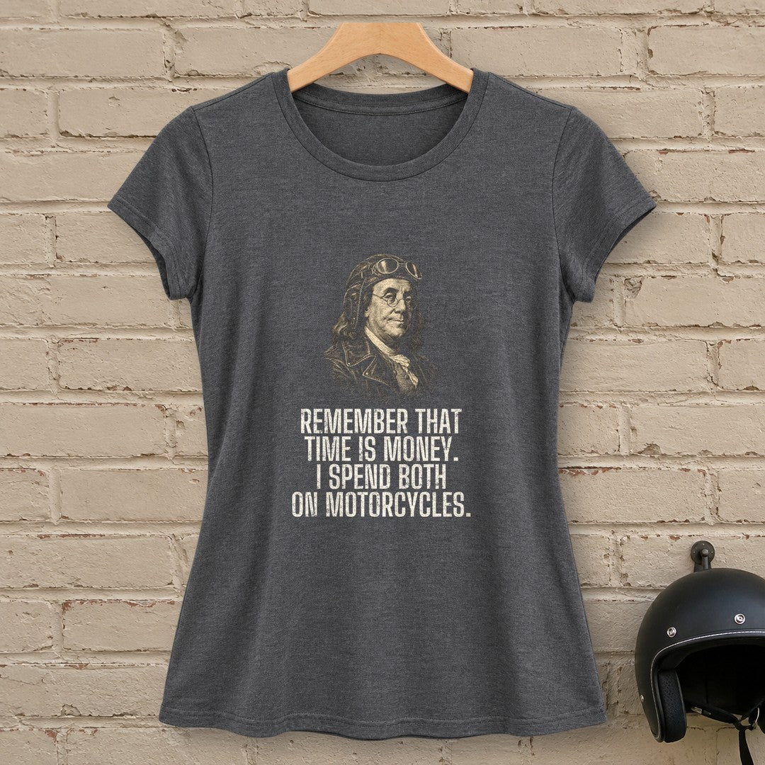 Benjamin Franklin Time Is Money Women's T-Shirt - Dark Heather - brick