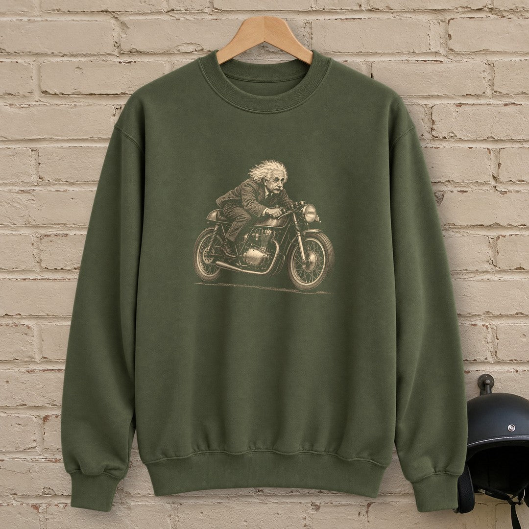 Albert Einstein Cafe Racer Crewneck Sweatshirt - Military Green - brick