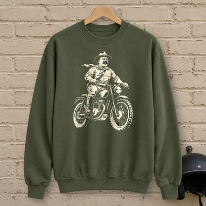 Theodore Roosevelt Laughing Scrambler Crewneck Sweatshirt - Military Green - brick