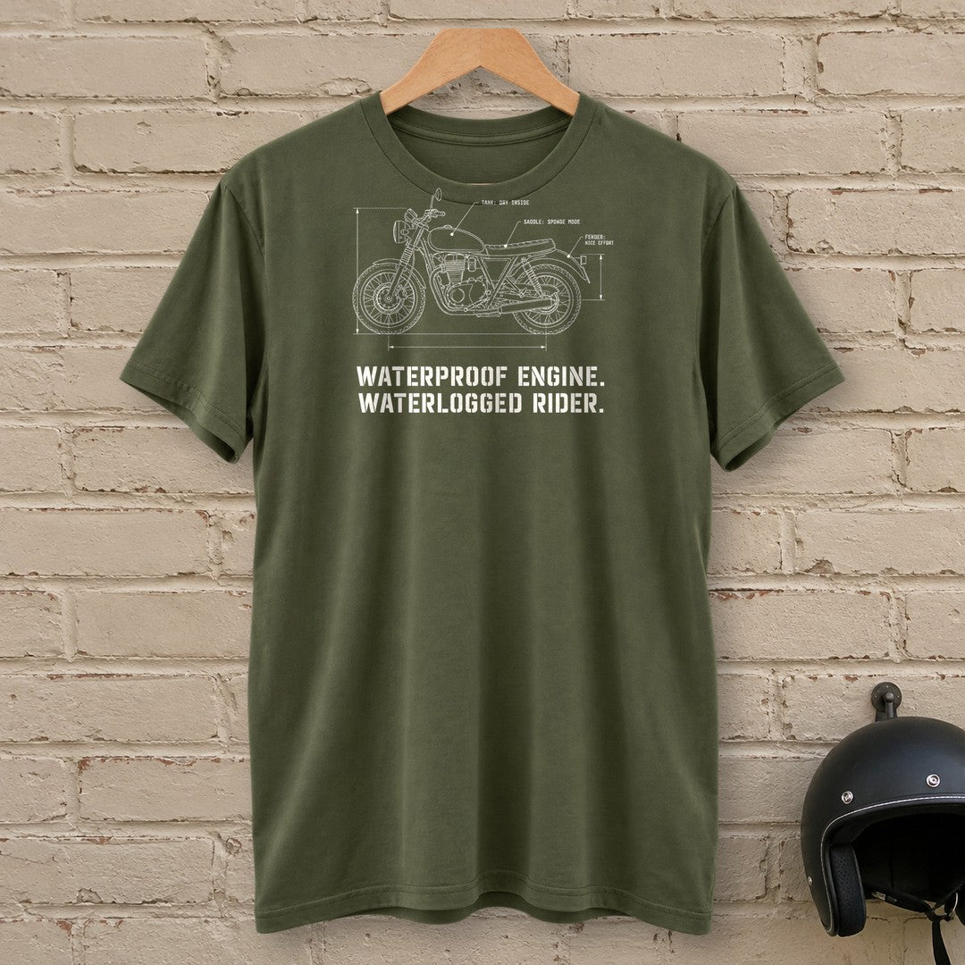 Waterproof Engine Blueprint T-Shirt - Military Green - brick