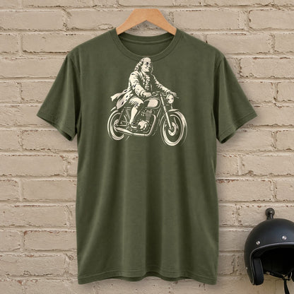 Benjamin Franklin Cafe Racer T-Shirt - Military Green - brick