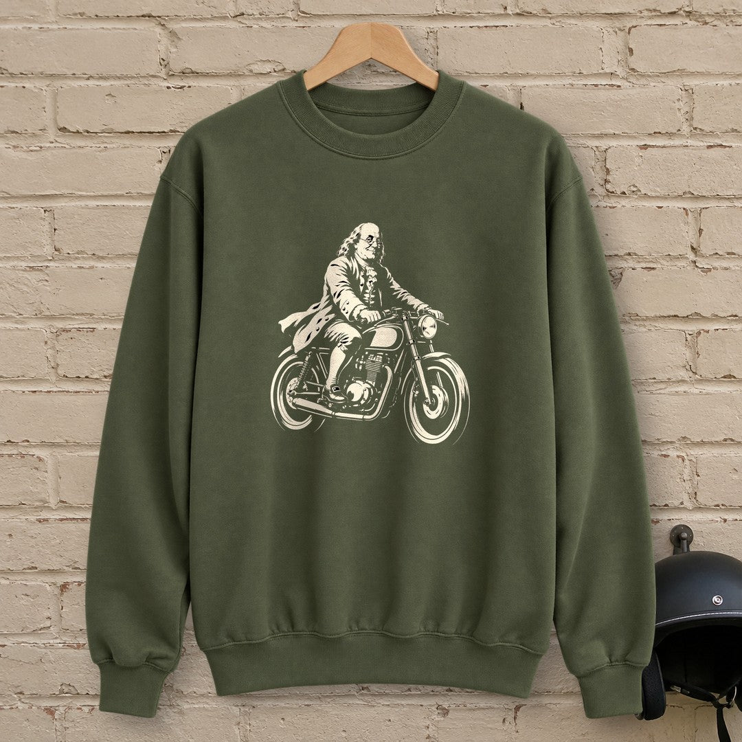 Benjamin Franklin Cafe Racer Crewneck Sweatshirt - Military Green - brick
