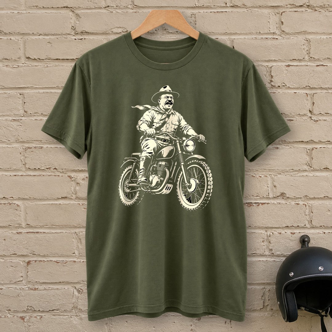 Theodore Roosevelt Laughing Scrambler T-Shirt - Military Green - brick