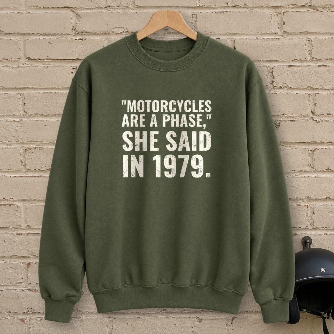 Motorcycles Are A Phase Crewneck Sweatshirt - Military Green - brick