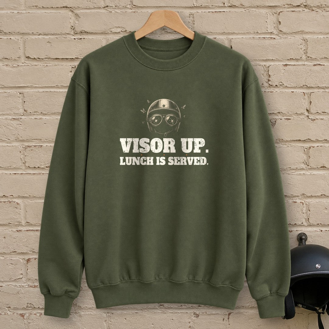 Visor Up Lunch Crewneck Sweatshirt - Military Green - brick