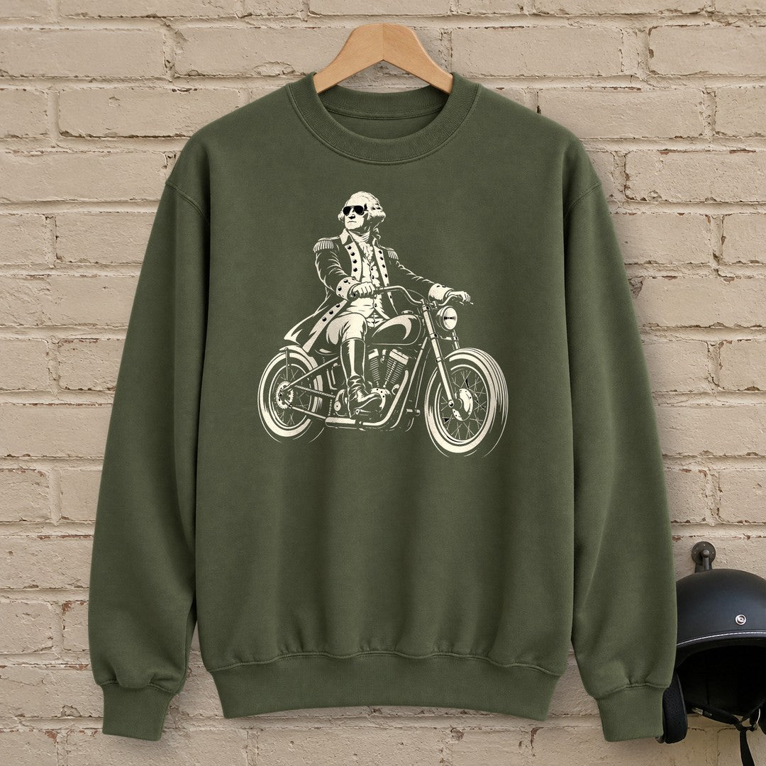 George Washington Bobber Shades Crewneck Sweatshirt - Military Green - brick