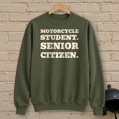 Motorcycle Student Crewneck Sweatshirt - Military Green - brick