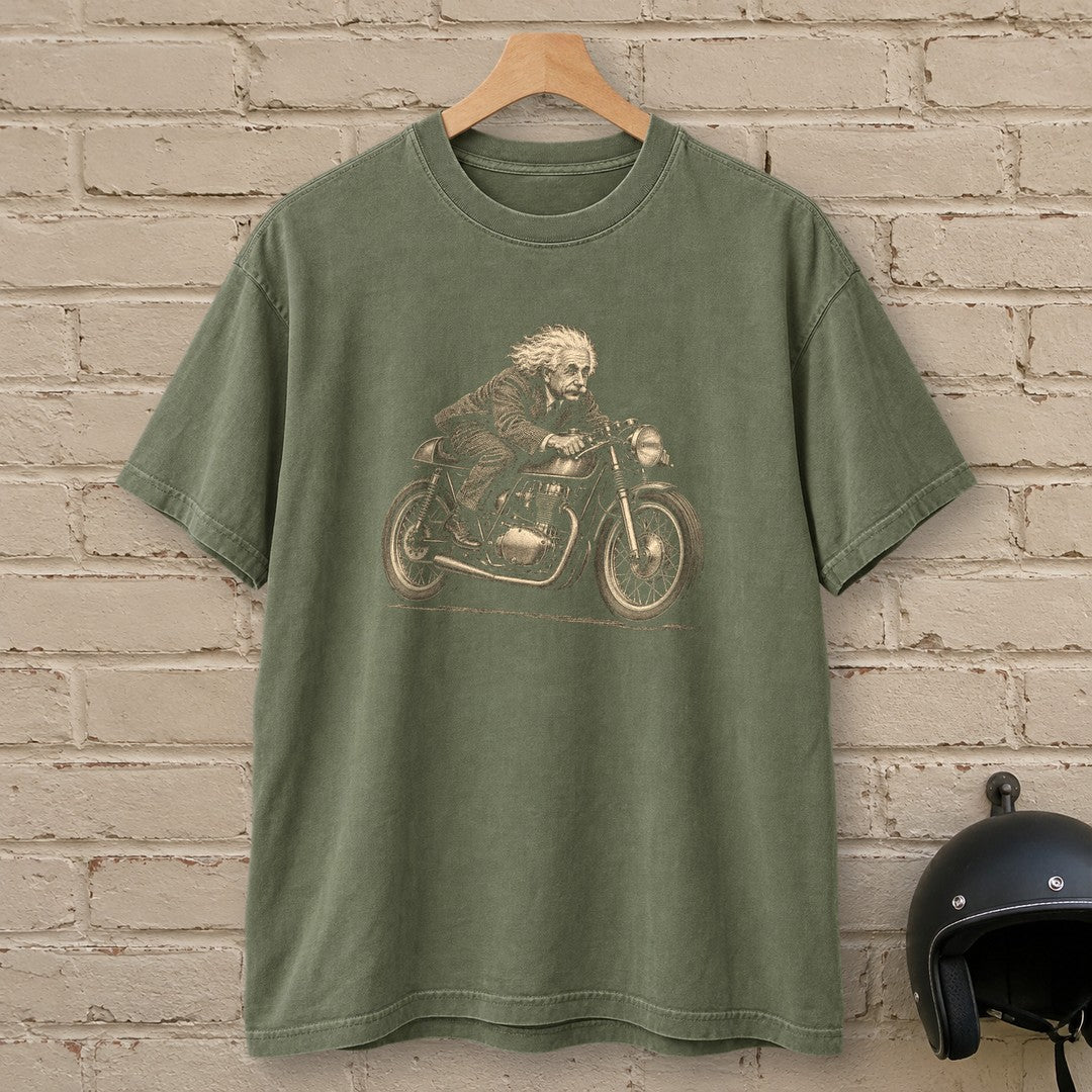 Albert Einstein Cafe Racer Premium T-Shirt - Moss - brick