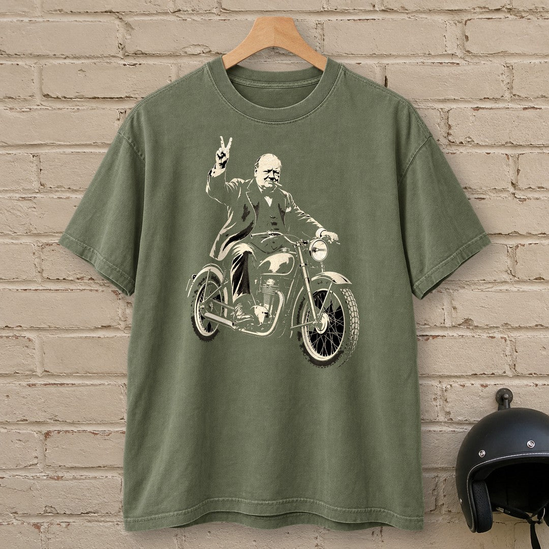 Winston Churchill Victory Ride Premium T-Shirt - Moss - brick