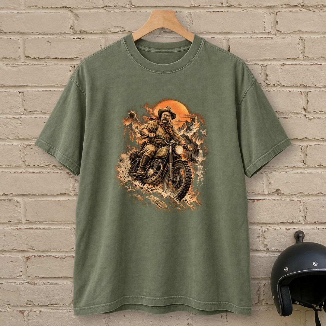 Theodore Roosevelt Mountain Trail Premium T-Shirt - Moss - brick