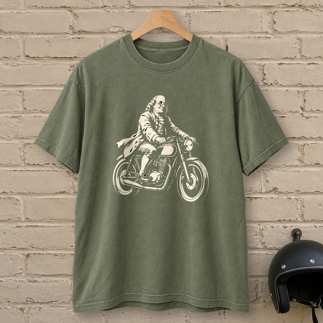 Benjamin Franklin Cafe Racer Premium T-Shirt - Moss - brick