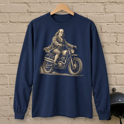 Benjamin Franklin on the Dirt Long Sleeve T-Shirt - Navy - brick