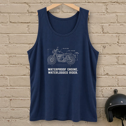Waterproof Engine Blueprint Tank Top - Navy - brick
