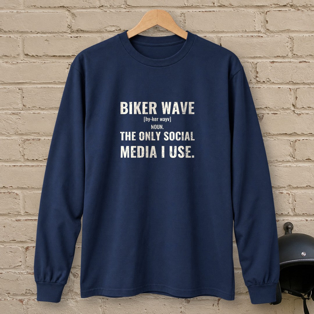 Biker Wave Long Sleeve T-Shirt - Navy - brick