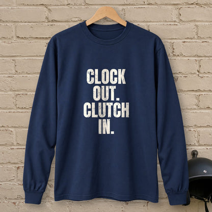 Clock Out Clutch In Long Sleeve T-Shirt - Navy - brick