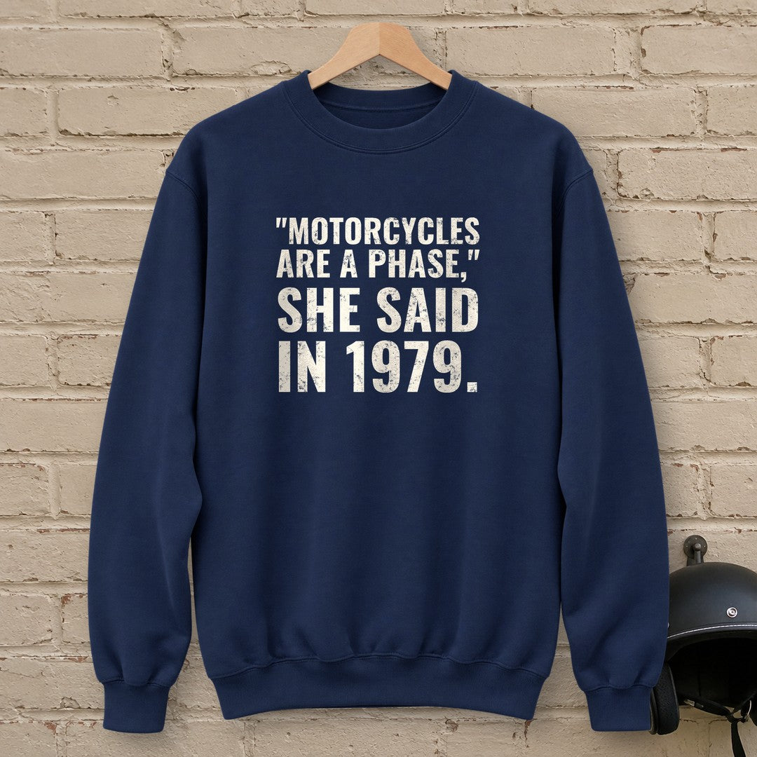 Motorcycles Are A Phase Crewneck Sweatshirt - Navy - brick