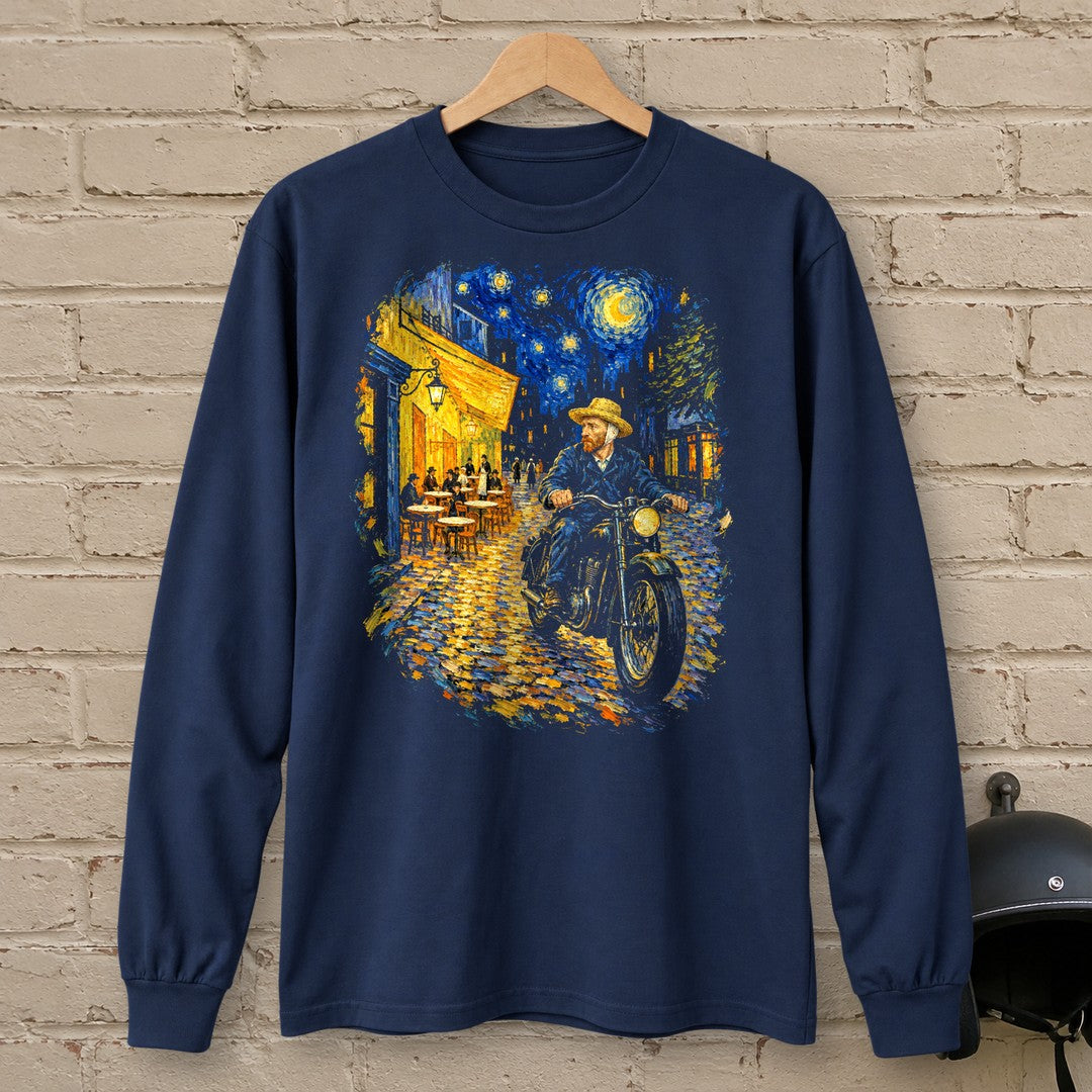 Vincent van Gogh Night Cafe Long Sleeve T-Shirt - Navy - brick